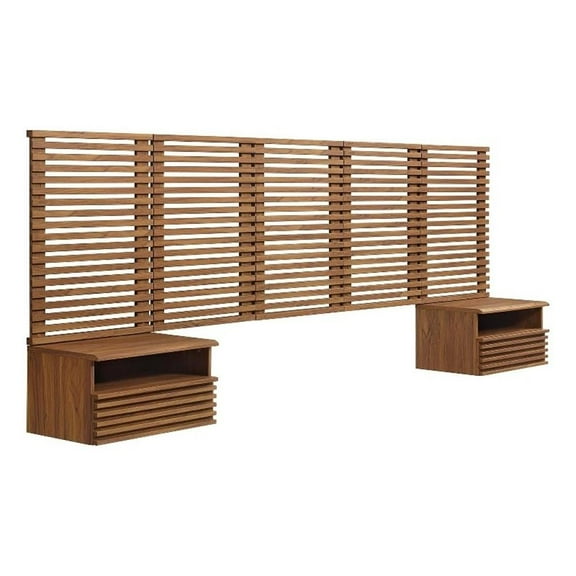 Pemberly Row Modern Wood Queen Headboard and Nightstands in Walnut