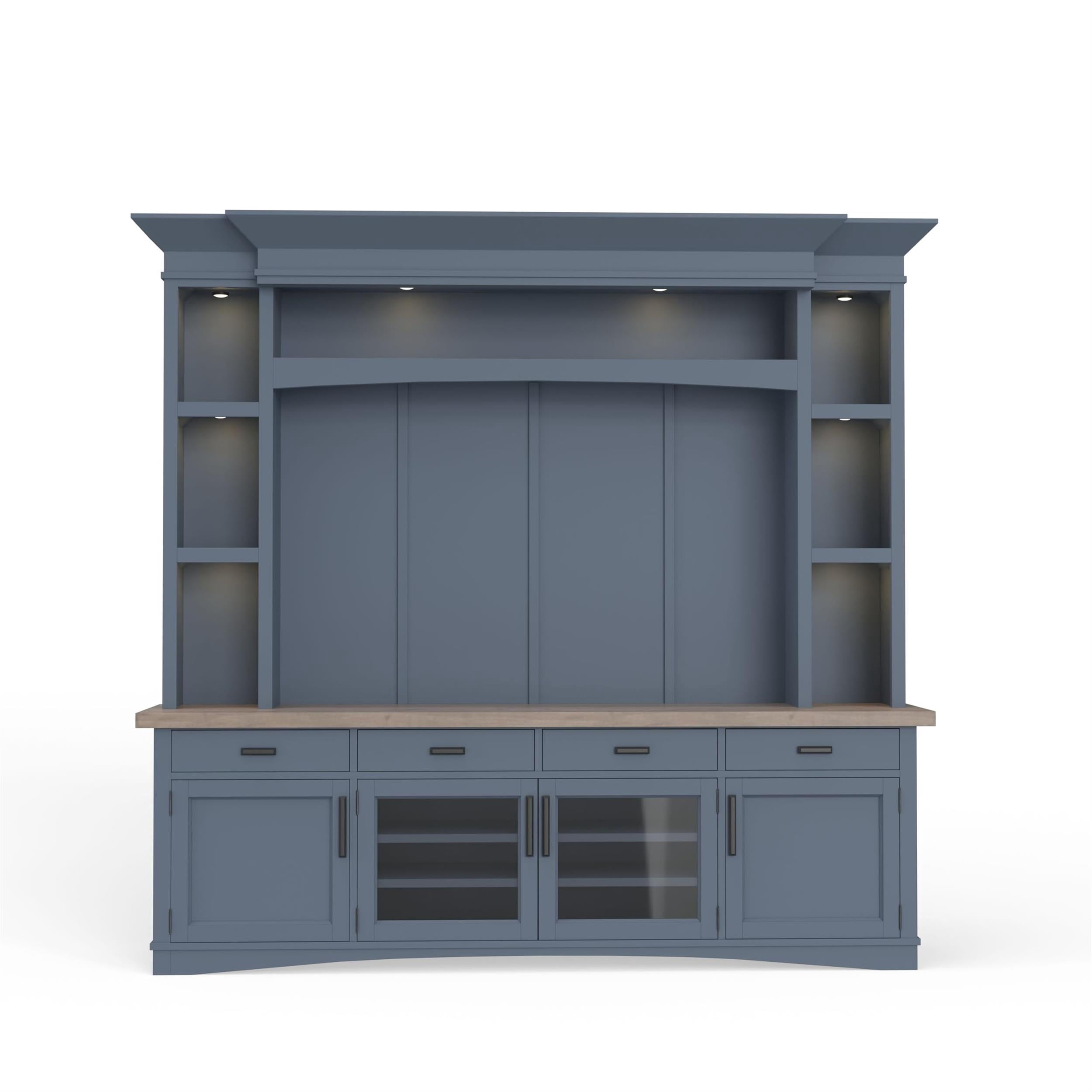 Pemberly Row Modern Wood TV Console with Hutch Back Panel in Denim ...