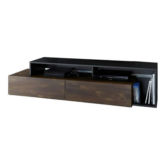 Pemberly Row Modern Wood TV Stand for TVs up to 72" in Truffle/Black