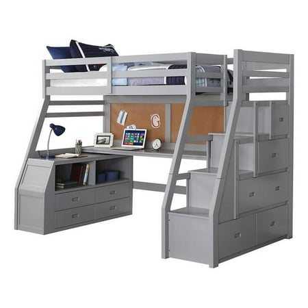 Pemberly Row Modern Wood Twin Size Loft Bed with Storage in Gray