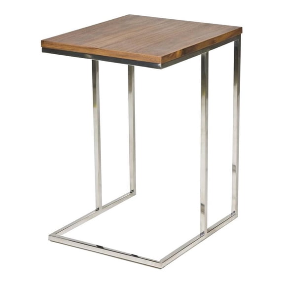 Pemberly Row Modern Wood Veneer & High Polished Steel Tray Table in Walnut