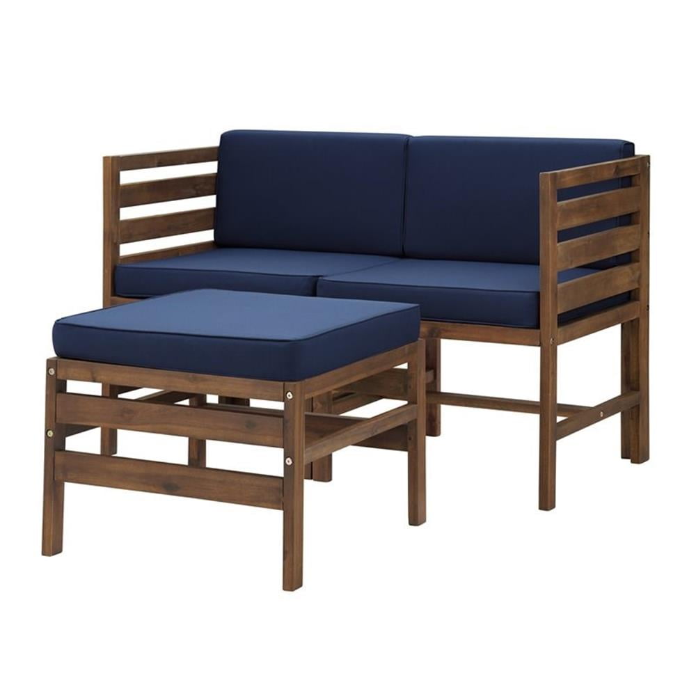Sanibel Acacia Wood Outdoor Arm Chairs and Ottoman Set - Dark Brown/Navy