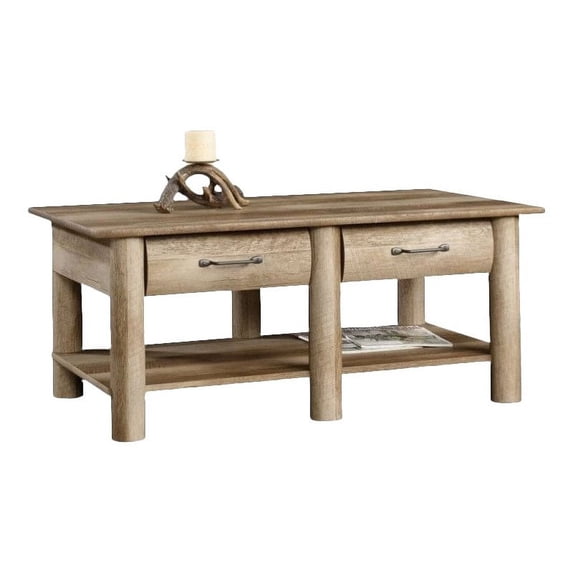Pemberly Row Mountain Wood Coffee Table in Craftsman Oak