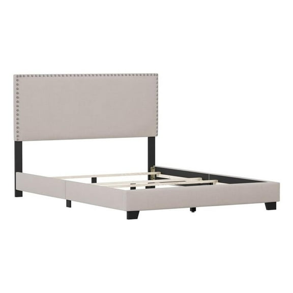 Pemberly Row Nail Head Trim Upholstered Full Bed Gray Fog Fabric