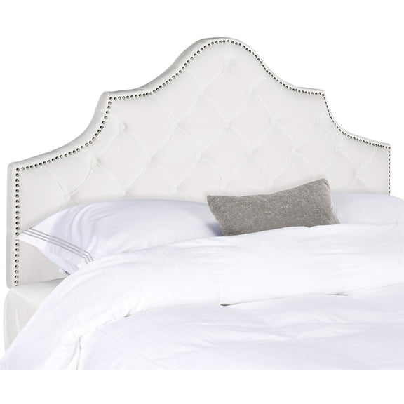 Pemberly Row Nailhead Tufted Queen Arched Headboard in White
