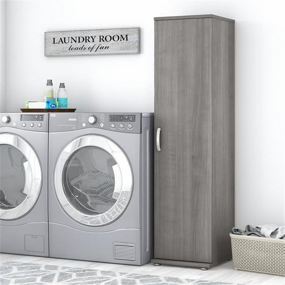 Pemberley Row Engineered Wood Platinum Gray Linen Tower Narrow Adjustable Shelves 16"W x 17"D x 62"H