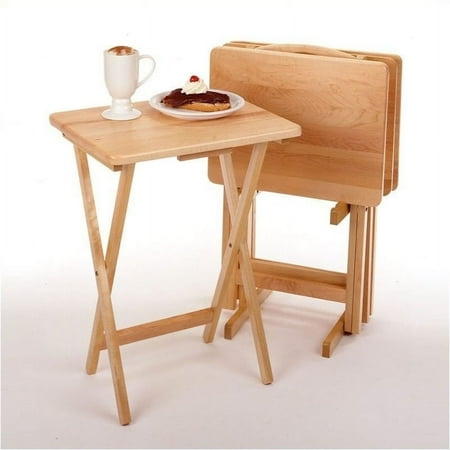 Pemberly Row Natural Beechwood 5PC TV Table with Stand