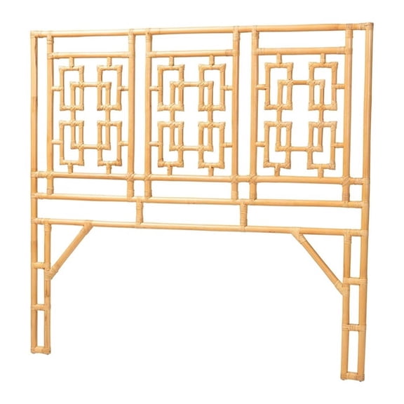Pemberly Row Natural Rattan Queen Standalone Headboard with Chippendale Design