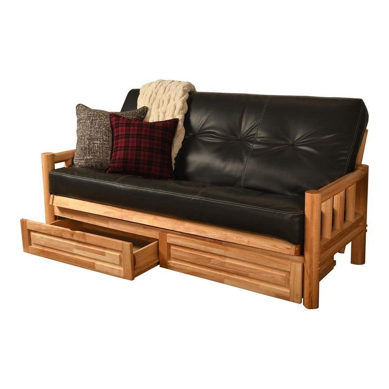 Pemberly Row Natural Storage Futon with Brown Faux Leather Mattress