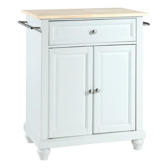 Pemberly Row Natural Wood Top Portable Kitchen Island in White