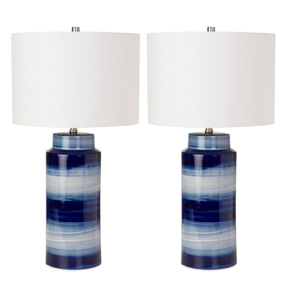 Pemberly Row Navy and White Ceramic Coastal Table Lamps (Set of 2) 3-Way Switch