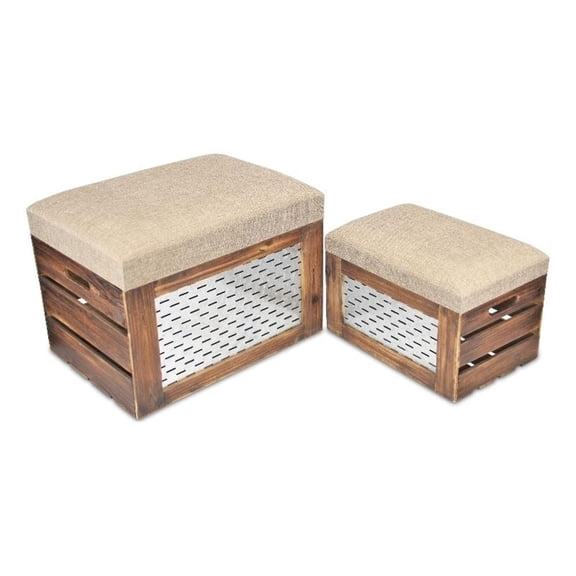 Pemberly Row Nesting Cushioned Wood and Metal Storage Benches Set of 2