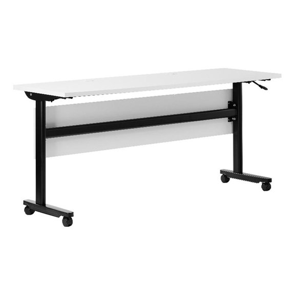 Pemberly Row Nesting Flip Training Table with Steel Frame & T-Legs - White/Black