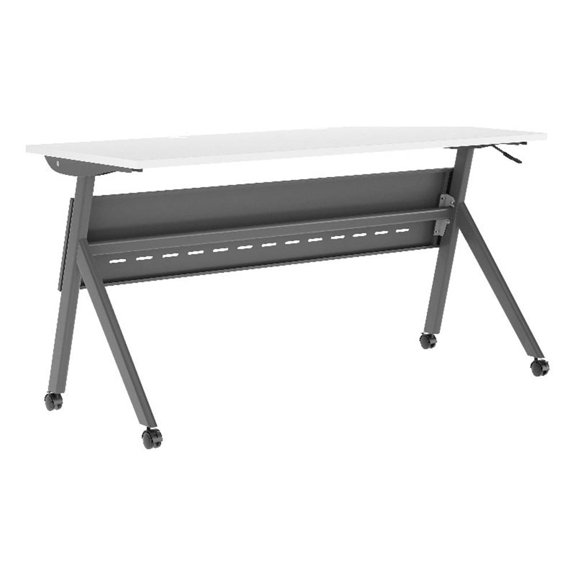 Pemberly Row Nesting Flip Training Table with Steel Frame & Y-Legs in White/Gray