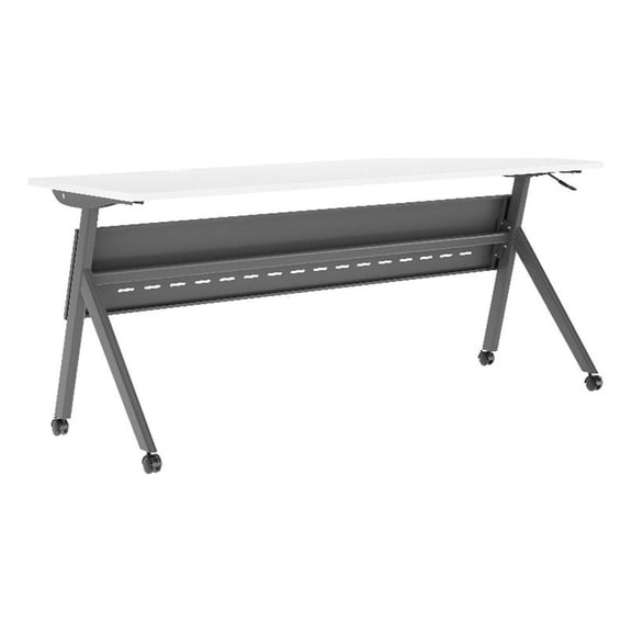 Pemberly Row Nesting Flip Training Table with Steel Frame & Y-Legs in White/Gray