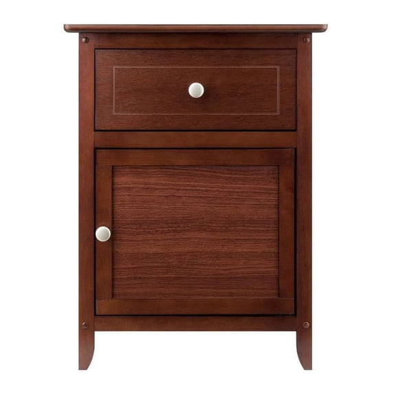 Pemberly Row Nightstand Accent Table with Drawer and Cabinet in Antique Walnut