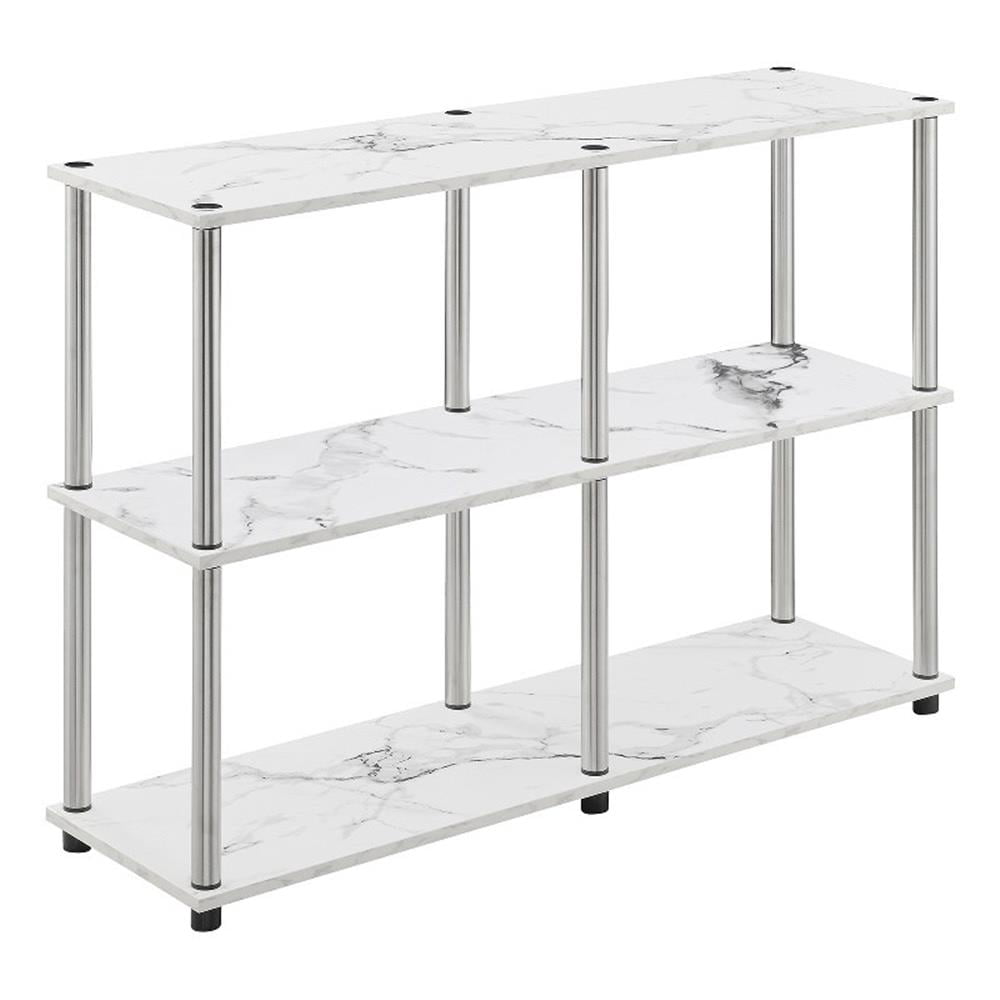 Pemberly Row No-Tools Console Table w/ Shelves in White Faux Marble ...