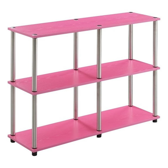 Pemberly Row No-Tools Console Table with Shelves in Pink Wood Finish