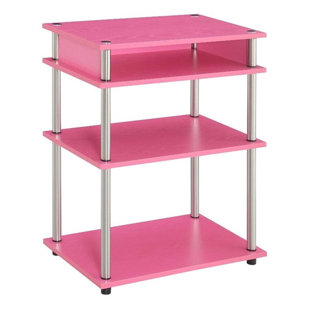 Pemberly Row No-Tools Printer Stand with Shelves in Pink Wood