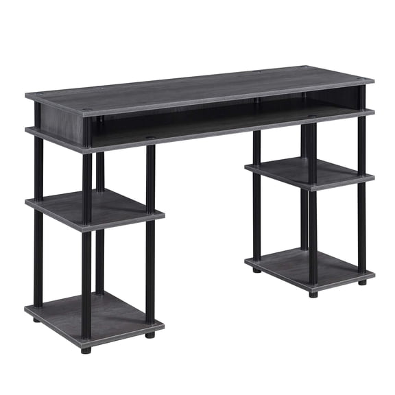 Pemberly Row No Tools Student Desk in Charcoal Gray Wood Finish and Black Poles