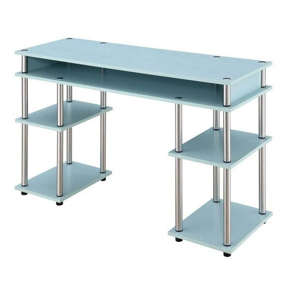 Pemberly Row No Tools Student Desk with Shelves in Seafoam Green Wood Finish