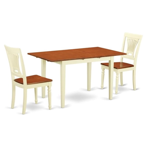 Pemberly Row Norfolk 3-Piece Wood Kitchen Set in Buttermilk & Cherry