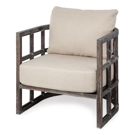 Pemberly Row Off White Fabric Covered Cushioned Demi-Lune Wooden Frame Chair