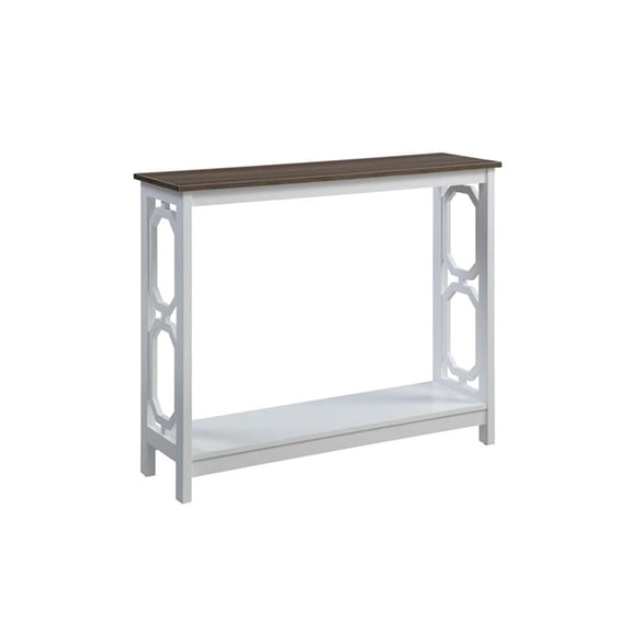 Pemberly Row Omega Console Table in White and Driftwood Brown Wood