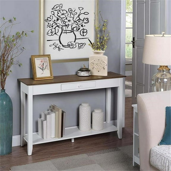 Pemberly Row One-Drawer Console Table with Shelf in White Wood Finish