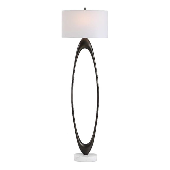 Pemberly Row Open Oval Iron Floor Lamp with Fabric Shade in Bronze