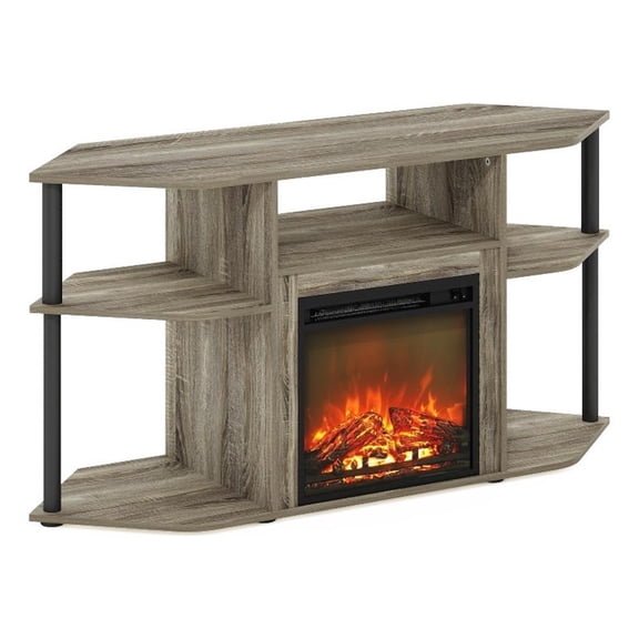 Pemberly Row Open Storage Corner Fireplace TV French Oak Gray/Black