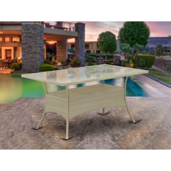 Pemberly Row Oslo Metal & PE Wicker Patio Dining Table in Natural