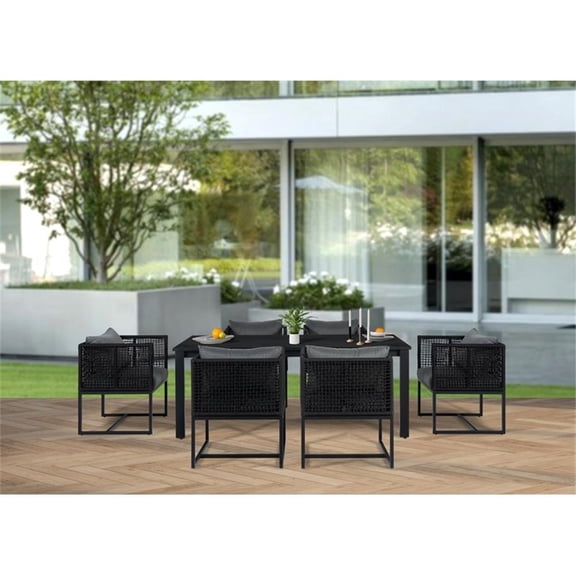 Pemberly Row Outdoor Aluminum Dining Table and 6 Chairs Set - Black