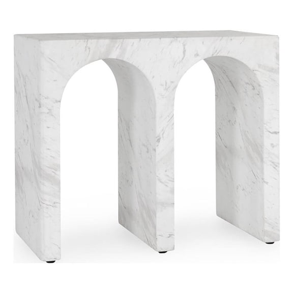 Pemberly Row Outdoor Artisan-Crafted Concrete Stone End Table in Ivory