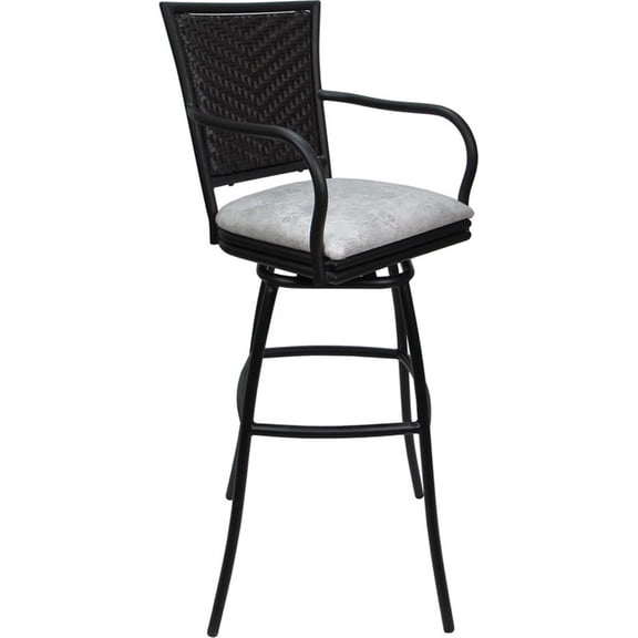 Pemberly Row Outdoor/Indoor 26" Counter Stool in Ultra Hide Stone Vinyl & Black