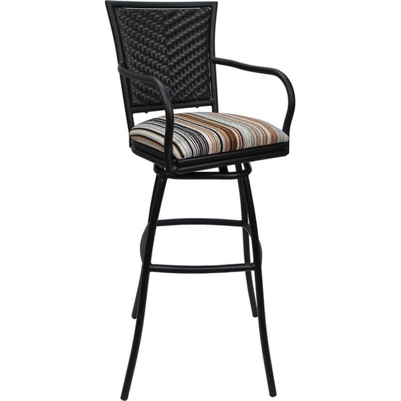 Pemberly Row Outdoor Indoor 34" Extra Tall Swivel Bar Stool in Nutmeg and Black
