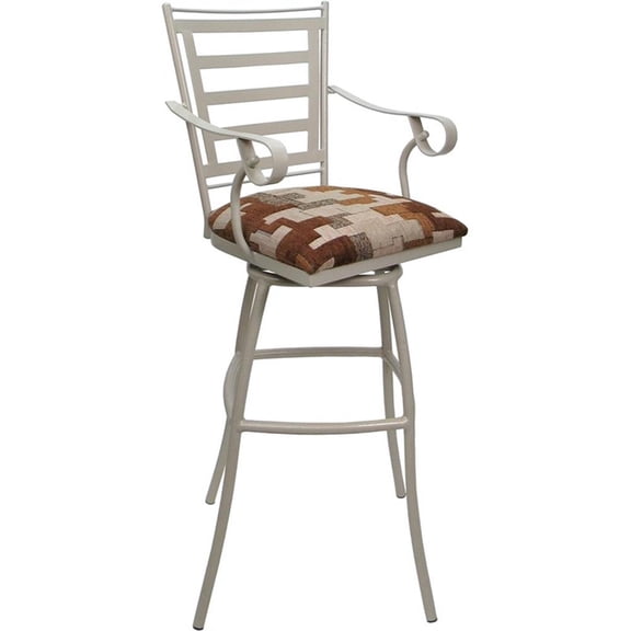 Pemberly Row Outdoor Indoor Counter Stool 26" with Arms in Terracotta Beige