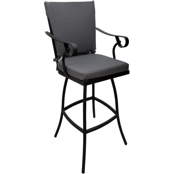Pemberly Row Outdoor/Indoor Extra Tall Bar Stool 34" in Dark Gray Linen Black