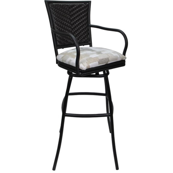 Pemberly Row Outdoor/Indoor Swivel 30" Bar Stool in Craftsman White Fabric/Black