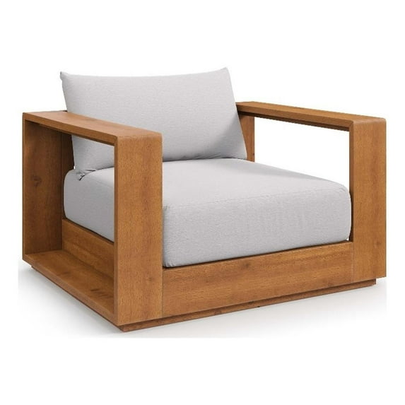 Pemberly Row Outdoor Patio Acacia Wood Chair in Natural Light Gray