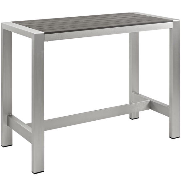 Pemberly Row Outdoor Patio Wood and Aluminum Rectangle Bar Table in Silver/Gray