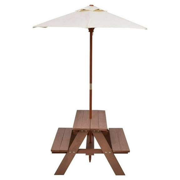 Pemberly Row Outdoor Picnic Table Bench with Folding Umbrella 4 Seat