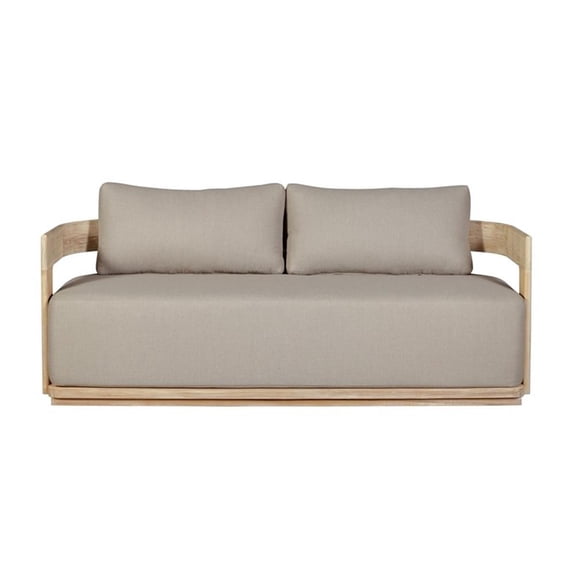 Pemberly Row Outdoor Solid Teak Wood Love seat Natural in Gray