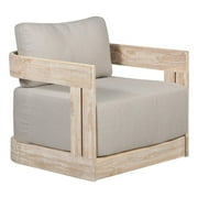 Pemberly Row Outdoor Teak Natural Look Swivel Chair - Gray Fabric