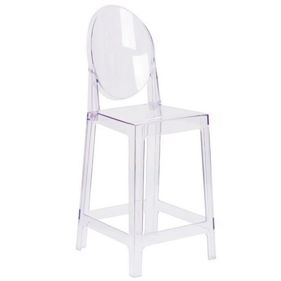 Pemberly Row Oval Back Ghost Counter Stool in Transparent Crystal
