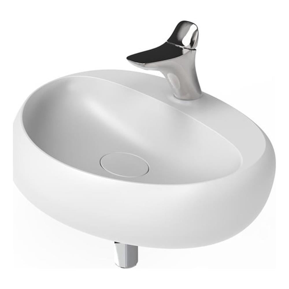 Matte White Oval Ceramic Wall Mount Bathroom Sink