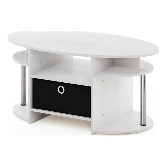 Pemberly Row Oval Coffee Table with Bin in Stainless Steel Tubes