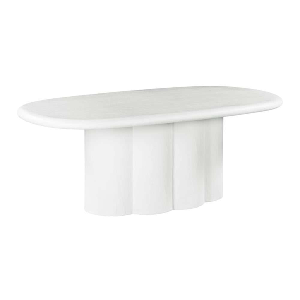 White Oval Marble and Wood Dining Table for Eight