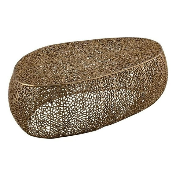 Pemberly Row Oval Shape Coffee Table Made with Aluminum in Gold Color