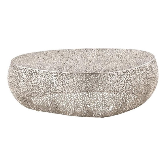 Pemberley Row Aluminum Silver Coffee Table Oval Stylish 51"W x 29.5"D x 16"H